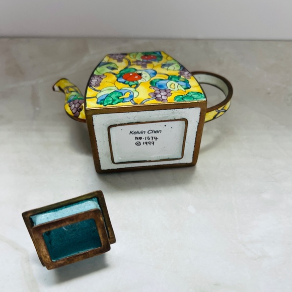 Authentic Kelvin Chen Ladybug Grape Teapot No.1674 | Taiwan Cloisonné Enamel - Picture 7 of 7